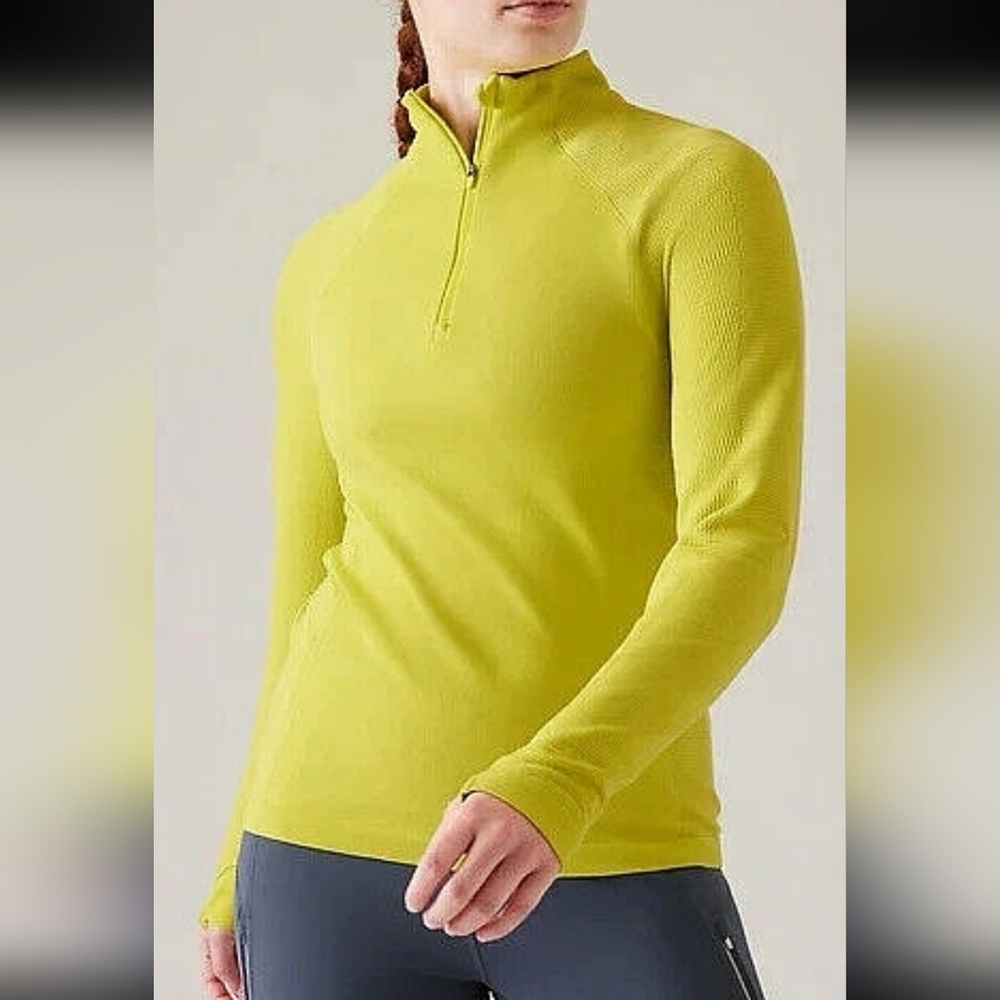 Athleta Flurry Half Zip Mock Neck Top long sleeve shirt Dark Fiber Optic Medium